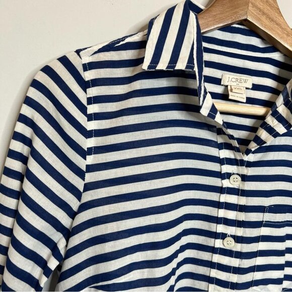 J Crew Factory Womens Size XXS Printed Voile Popover Shirt Blue Stripe Coastal - Picture 3 of 11